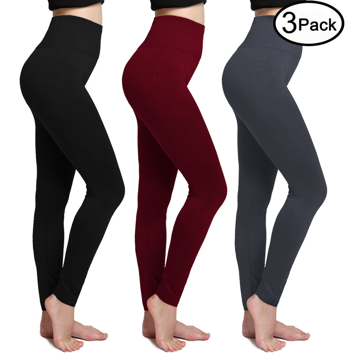 2 Pack Warm Fleece Lined Thick Brushed Full Length Leggings Thighs