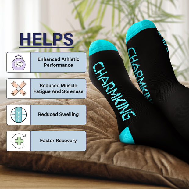 CHARMKING Compression Socks for Women & Men 20-30mmHg for Optimized Venous Support & Enhanced Circulation (Black/Blue)