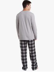GYMGUN Men's Long Sleeve Pajama Shirt and Pants Set, Cozy and Breathable Cotton Top and Micro Fleece Bottom