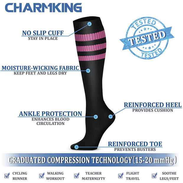 Compression Socks (3 Pairs) 15-20 mmhg  for Men & Women