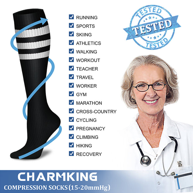 Compression Socks (3 Pairs) 15-20 mmhg  for Men & Women