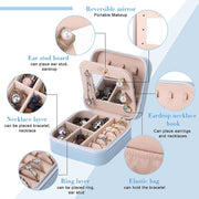 CHARMKING Small Travel Jewelry Box Organizer with Mirror Portable Mini Jewelry Storage Cases for Girl Women Earring Necklace Rings (Blue)