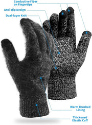 BLUEMAPLE Winter Gloves for Women and Men,Touch Screen Gloves,Anti-Slip Silicone Gel- Thermal Soft Wool Lining