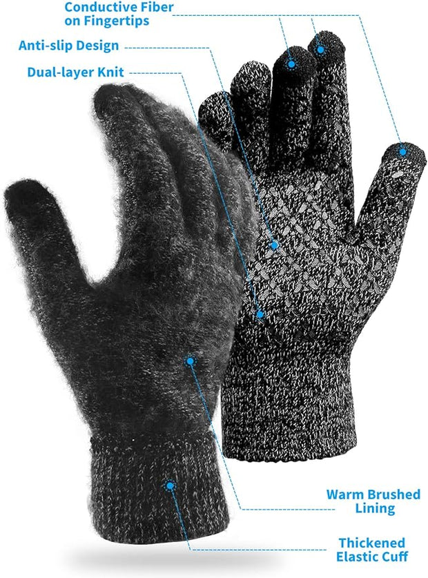 BLUEMAPLE Winter Gloves for Women and Men,Touch Screen Gloves,Anti-Slip Silicone Gel- Thermal Soft Wool Lining
