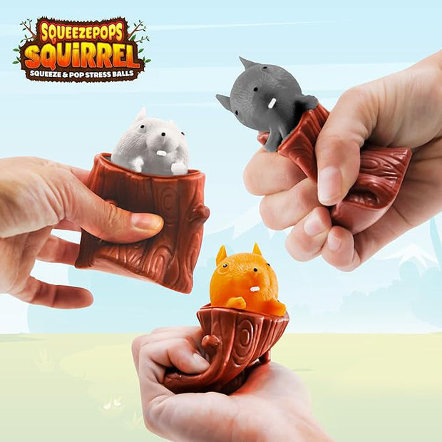COOYOO Squeezepops Squirrel in Log Squeeze Toy - Squirrel Fidget Popper, Pop Up Fidget Toy - Toy Squirrel for Kids, Popping Squeeze Squirrel, Autism/ADHD Sensory Fidget Toys