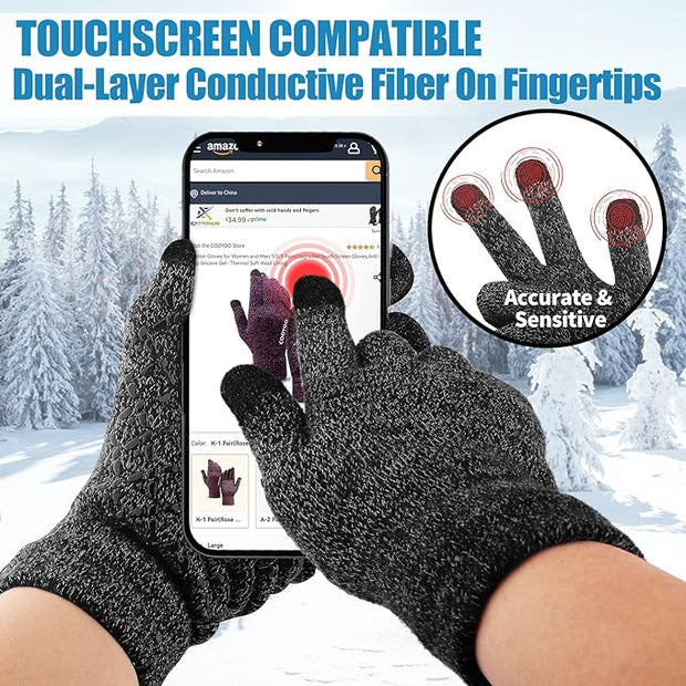 BLUEMAPLE Winter Gloves for Women and Men,Touch Screen Gloves,Anti-Slip Silicone Gel- Thermal Soft Wool Lining