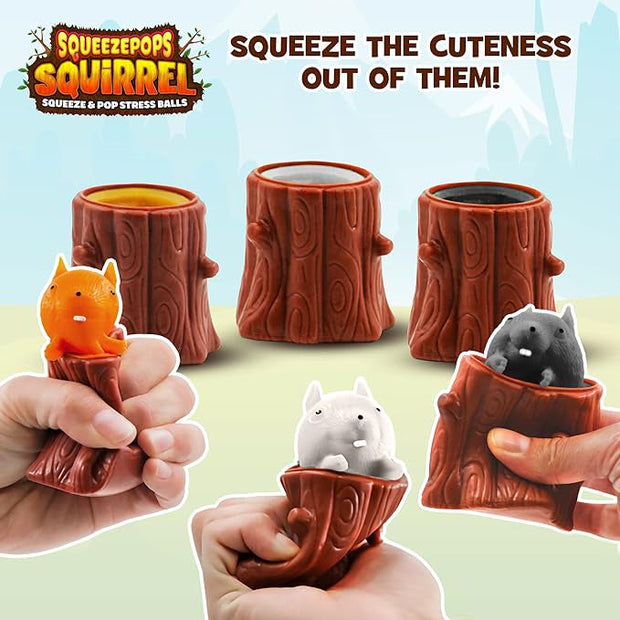 COOYOO Squeezepops Squirrel in Log Squeeze Toy - Squirrel Fidget Popper, Pop Up Fidget Toy - Toy Squirrel for Kids, Popping Squeeze Squirrel, Autism/ADHD Sensory Fidget Toys