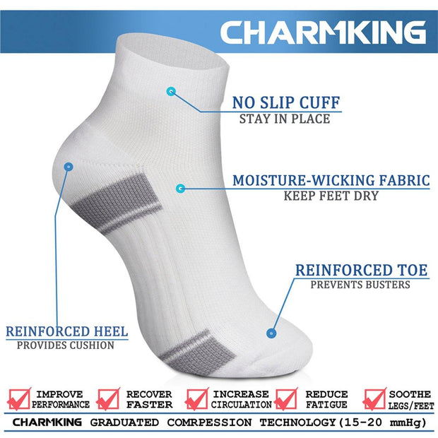 Ankle Compression Socks 6 Pairs 15-20 mmHg  Men & Women - CHARMKING