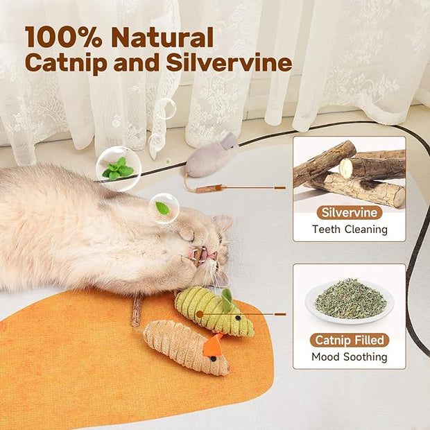 COOYOO Cat Toys 3Pcs Squeak Mice, Interactive Catnip Silvervine Animals Toys for Indoor Kittens, Dental Matatabi Cat Nip Chirping Toy, Cat Chew Exercise Toy for All Breeds and Species