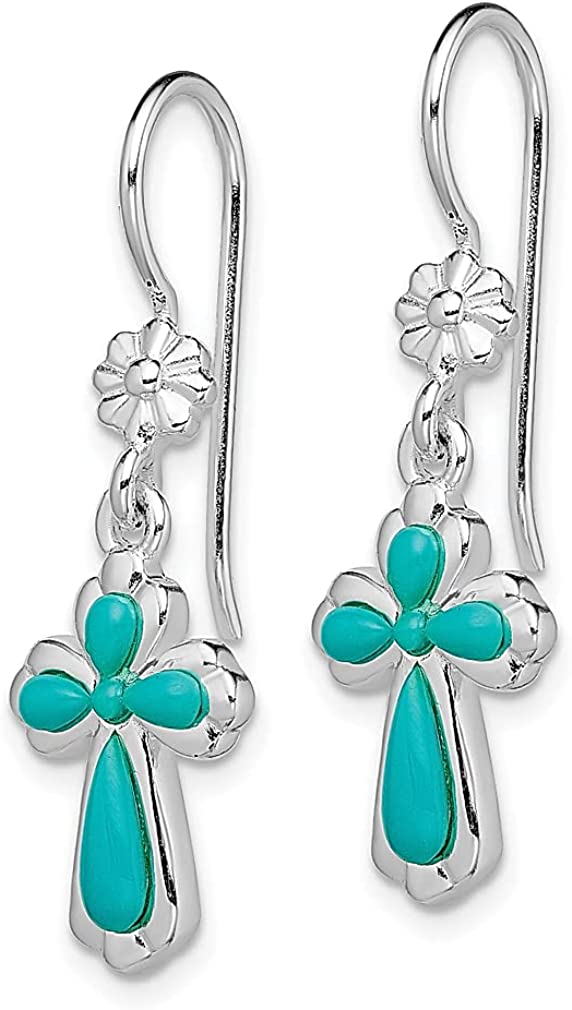 CHARMKING 925 Sterling Silver Imitation Blue Turquoise Cross Religious Flower Drop Dangle Chandelier Earrings Fine Jewelry For Women Gifts For Her