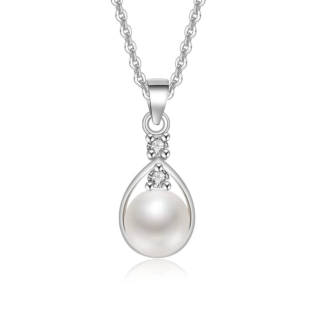 CHARMKING Freshwater Cultured White Pearl Necklace for Women,Women&