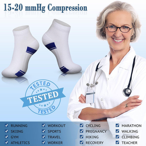 Ankle Compression Socks 6 Pairs 15-20 mmHg  Men & Women - CHARMKING