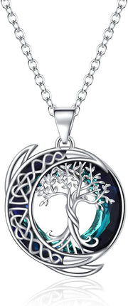 CHARMKING Moon Tree of Life Necklace S925 Sterling Silver Crystal Tree of Life Pendant Necklace Celtic Knot Full Moon Tree of Life Women's Jewellery Gift