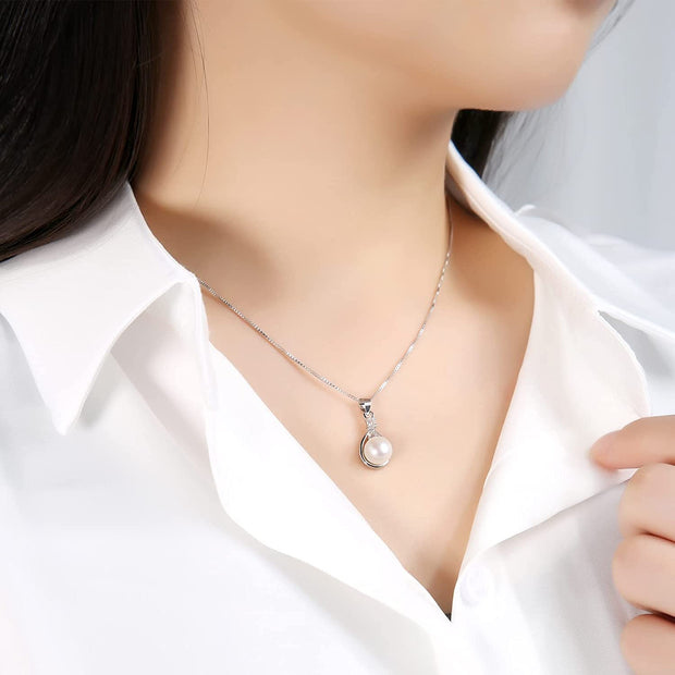 CHARMKING Freshwater Cultured White Pearl Necklace for Women,Women&