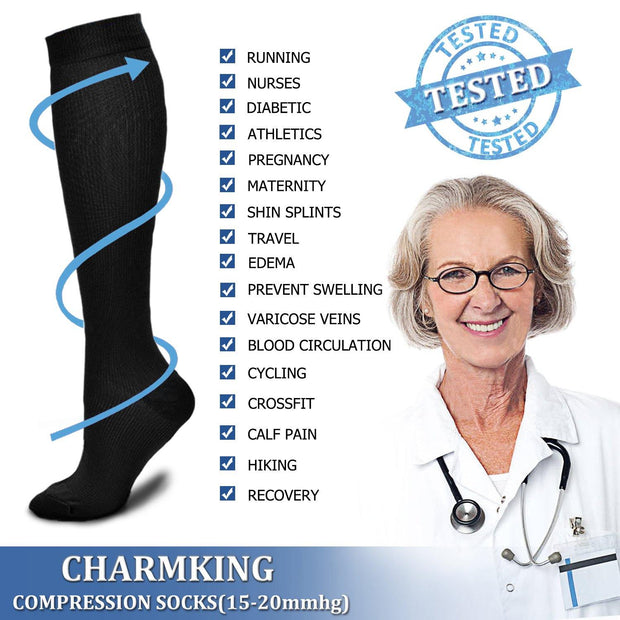 Compression Socks (3 Pairs) 15-20 mmhg  for Men & Women - CHARMKING