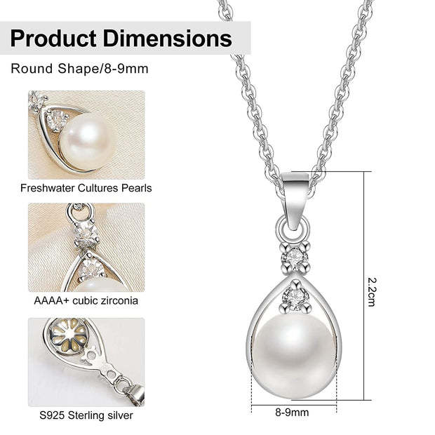 CHARMKING Freshwater Cultured White Pearl Necklace for Women,Women&