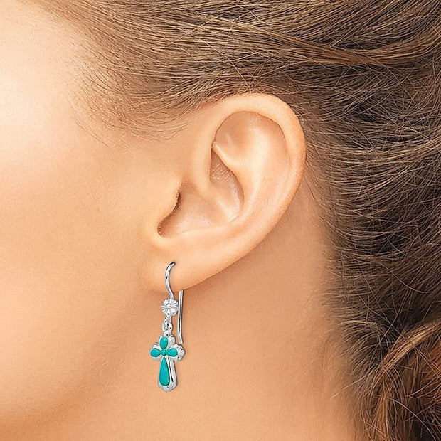 CHARMKING 925 Sterling Silver Imitation Blue Turquoise Cross Religious Flower Drop Dangle Chandelier Earrings Fine Jewelry For Women Gifts For Her