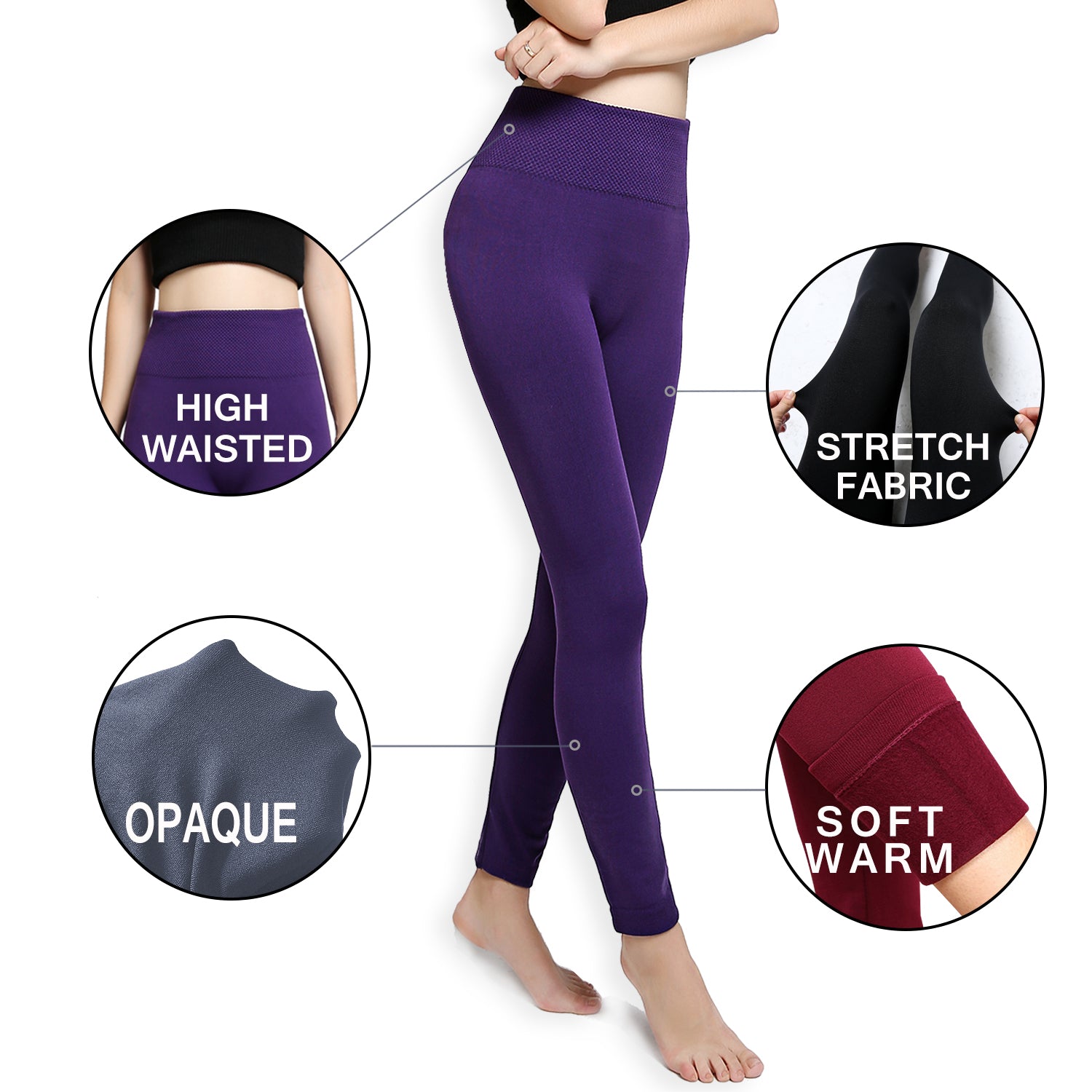 Fleece Lined Leggings Thick Brushed Ultra Soft Warm High Women