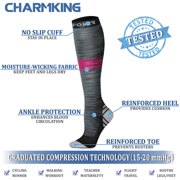 Compression Socks (8 Pairs), 15-20 mmHg for Men & Women - CHARMKING