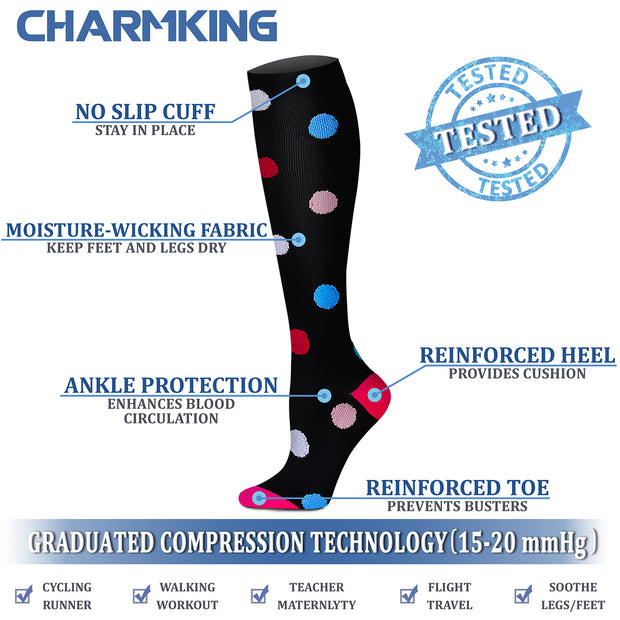 Compression Socks (8 Pairs), 15-20 mmHg for Men & Women - CHARMKING