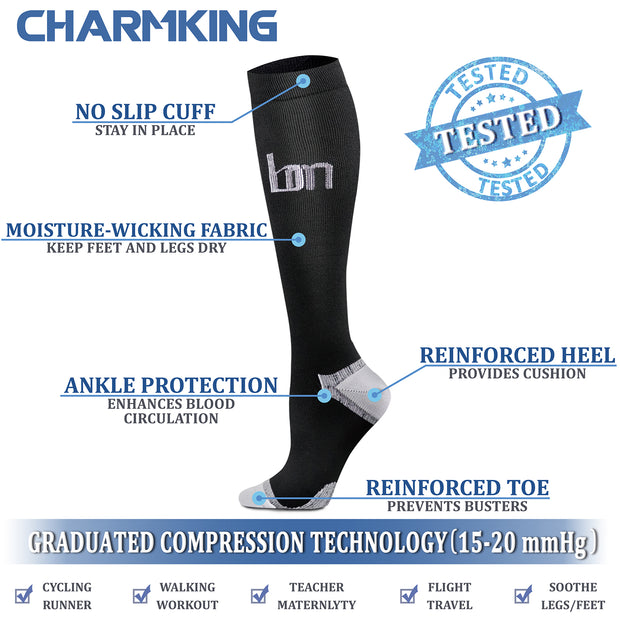 Compression Socks (8 Pairs), 15-20 mmHg for Men & Women - CHARMKING