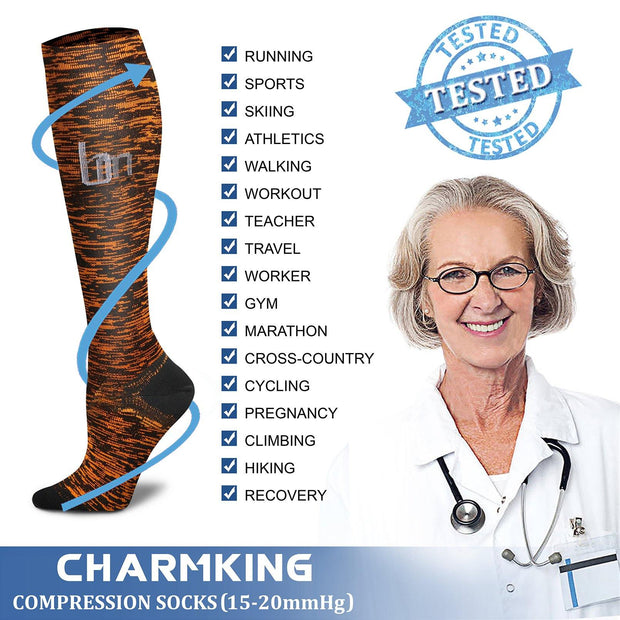 Compression Socks (3 Pairs) 15-20 mmhg  for Men & Women - CHARMKING