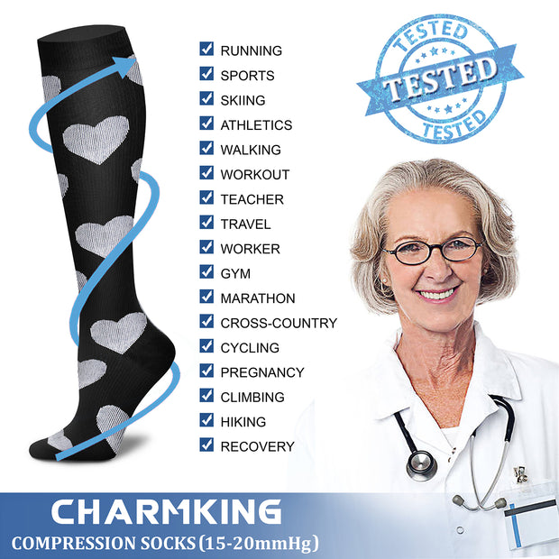 Compression Socks (3 Pairs) 15-20 mmhg  for Men & Women - CHARMKING