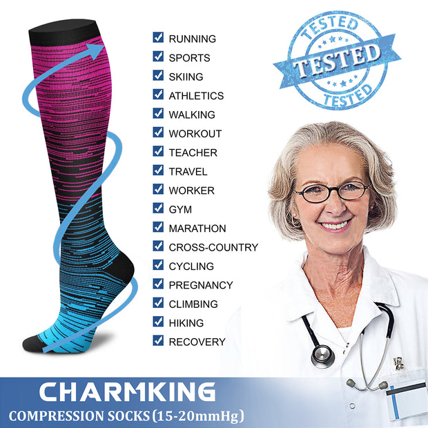 Compression Socks (3 Pairs) 15-20 mmhg  for Men & Women - CHARMKING