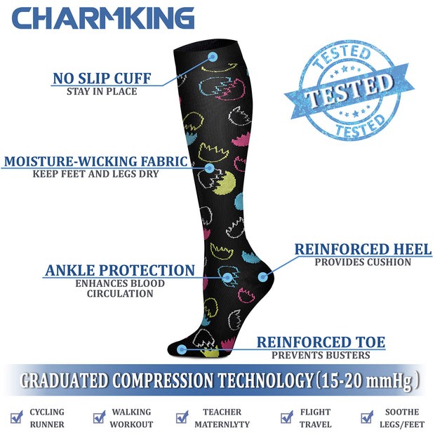 Compression Socks (8 Pairs), 15-20 mmHg for Men & Women - CHARMKING