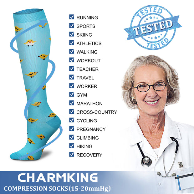 Compression Socks (8 Pairs), 15-20 mmHg for Men & Women - CHARMKING