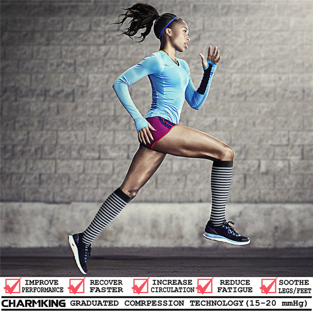 Compression Socks for Women & Men (6 Pairs) 15-20 mmHg is Best for Athletics, Running, Flight Travel, Support - CHARMKING