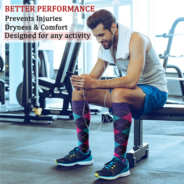 Compression Socks for Women & Men (6 Pairs) 15-20 mmHg is Best for Athletics, Running, Flight Travel, Support - CHARMKING