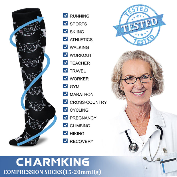 Compression Socks (8 Pairs), 15-20 mmHg for Men & Women - CHARMKING