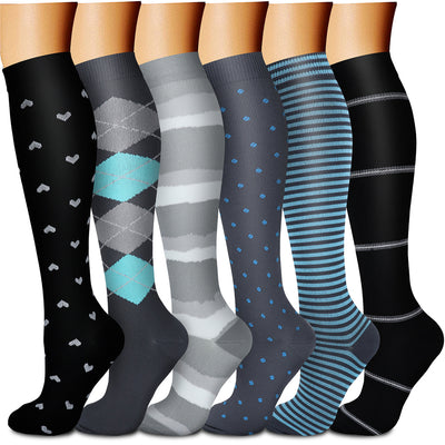 Compression Socks for Women & Men (6 Pairs) 15-20 mmHg is Best for Athletics, Running, Flight Travel, Support - CHARMKING