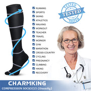 Compression Socks for Women & Men (6 Pairs) 15-20 mmHg is Best for Athletics, Running, Flight Travel, Support - CHARMKING