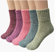 QUXIANG 5 Pairs Womens Wool Socks Thick Knit Vintage Winter Warm Cozy Crew Socks