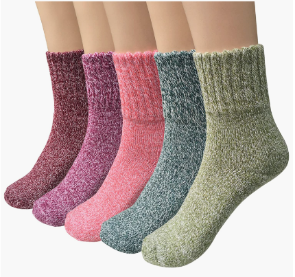 QUXIANG 5 Pairs Womens Wool Socks Thick Knit Vintage Winter Warm Cozy Crew Socks