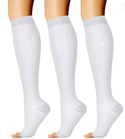 CHARMKING 3 Pairs Open Toe Compression Socks for Women & Men Circulation 15-20 mmHg is Best Support for All Day Wear