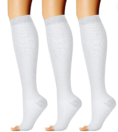 CHARMKING 3 Pairs Open Toe Compression Socks for Women & Men Circulation 15-20 mmHg is Best Support for All Day Wear