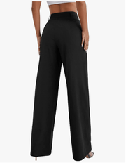 QUXIANG Trousers Women's Casual Wide Leg High Waisted Button Down Straight Long Trousers Pants