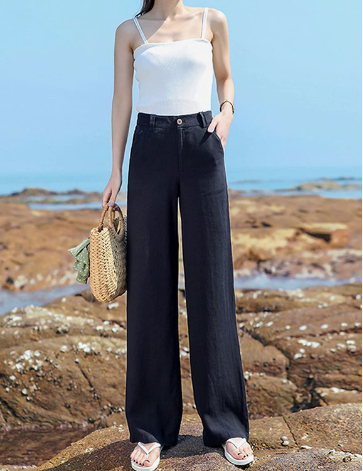 CHARMKING Womens Casual High Waisted Wide Leg Pants Button Up Straight Leg Trousers