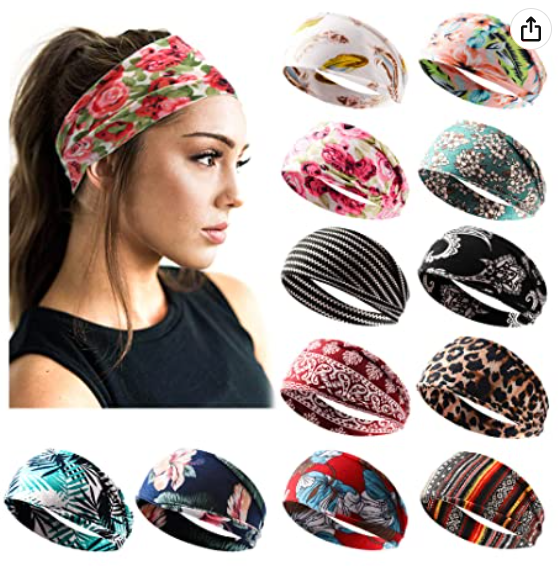 CHARMKING 12 Pack Headbands for Women Boho Printed Non Slip Hair Band Sport Yoga Running Elastic Sweat Hair Wrap for Girls