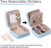 CHARMKING Small Travel Jewelry Box Organizer with Mirror Portable Mini Jewelry Storage Cases for Girl Women Earring Necklace Rings (Blue)